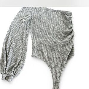 Gray Ribbed One-Shoulder Bodysuit